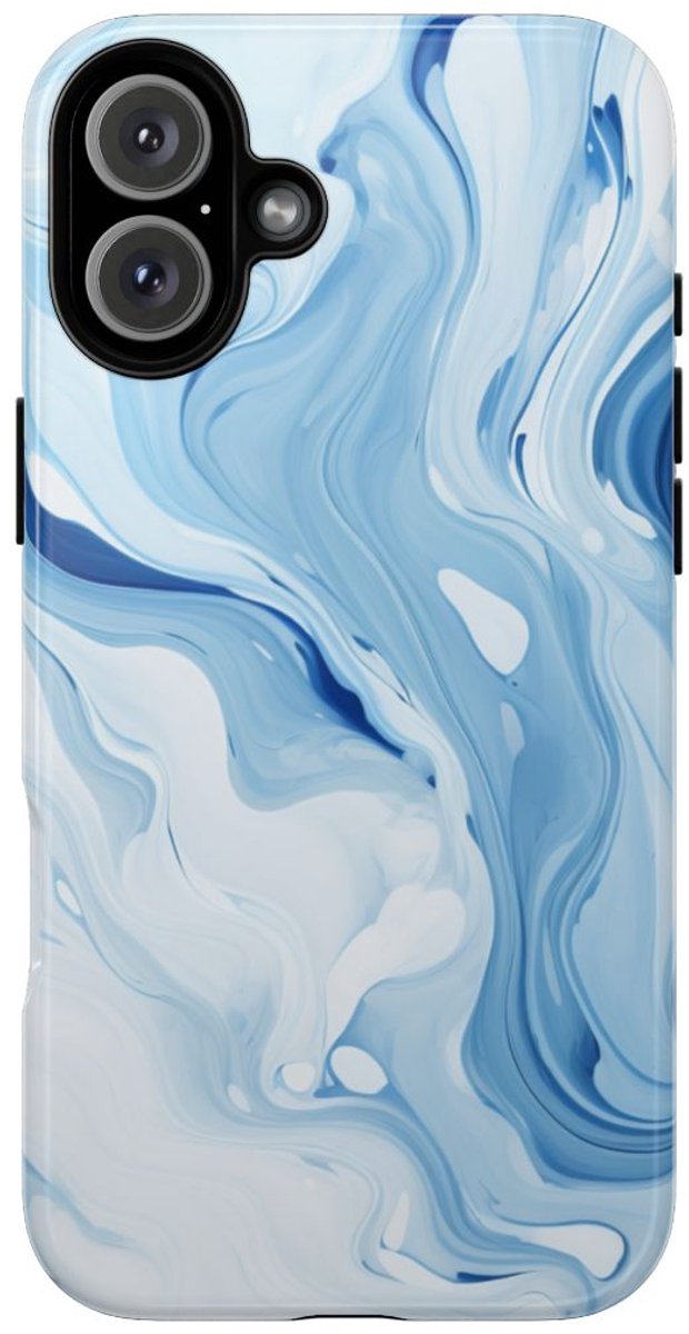 Blauw-Witte Marmerwerveling – Telefoonhoesje Geschikt voor iPhone 16 Plus