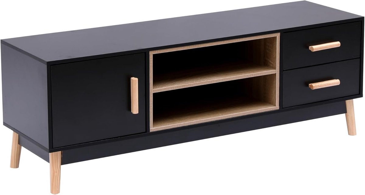Zwarte TV-standaard 130 cm - Scandi Boho TV-meubel voor Woonkamer