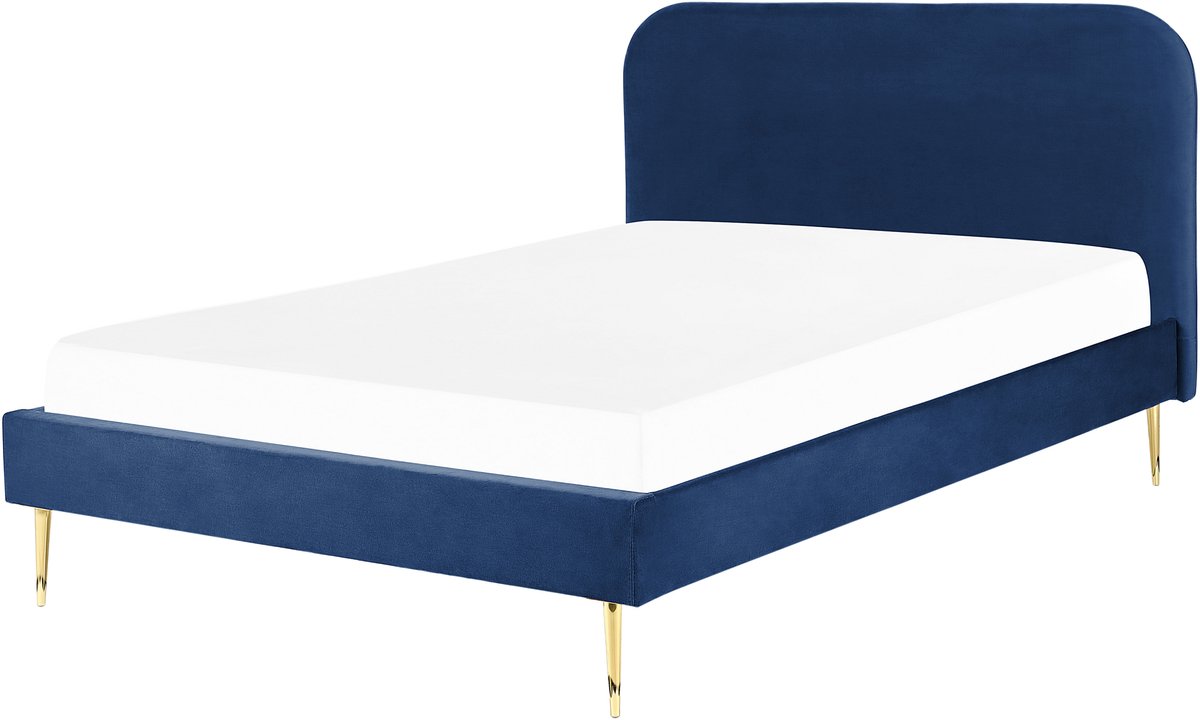 Beliani FLAYAT - Tweepersoonsbed - Marineblauw - 140 x 200 cm - Fluweel