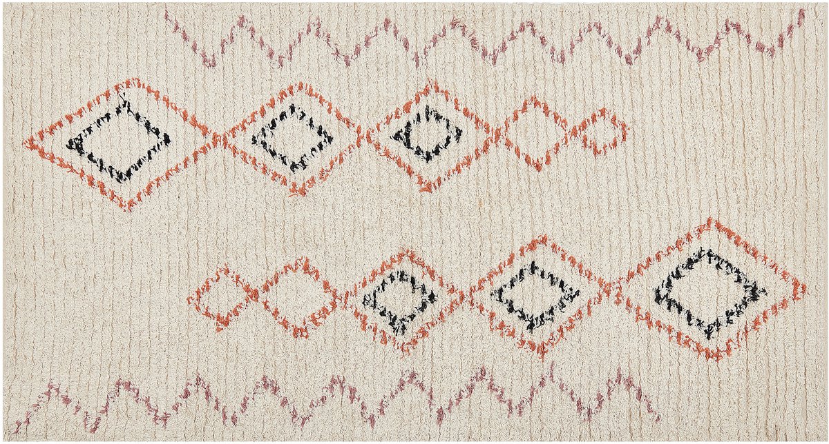 Beliani GUWAHATI - Laagpolig vloerkleed - Beige - 80 x 150 cm - Katoen