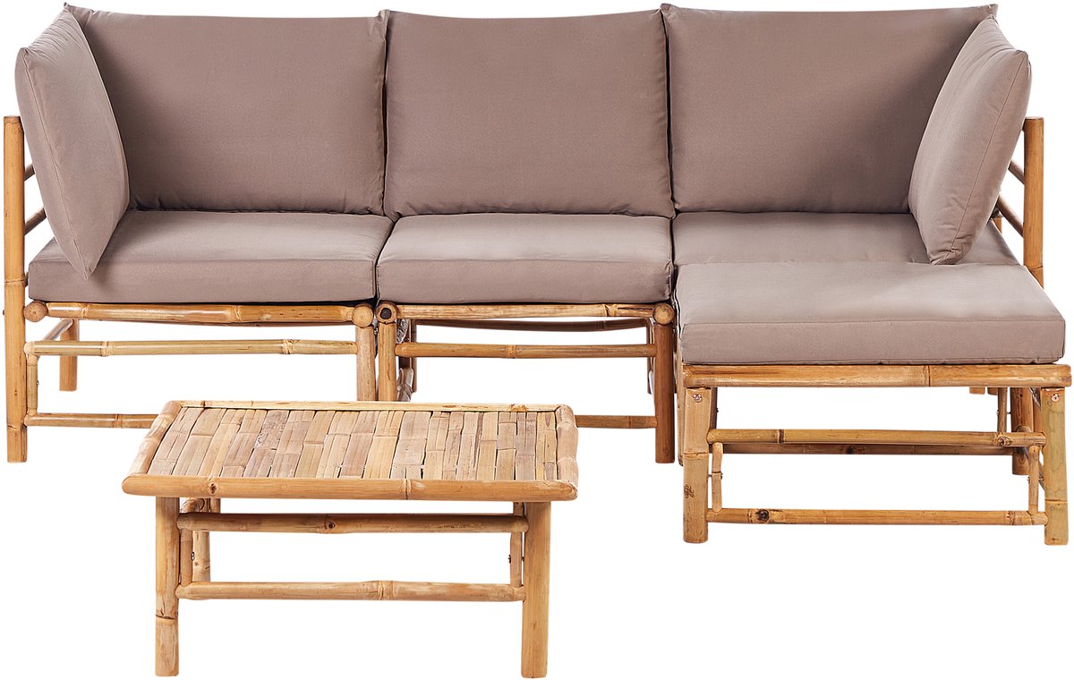 Beliani CERRETO - Loungeset 4-zits hoekbank - Taupe - Bamboehout Bruin