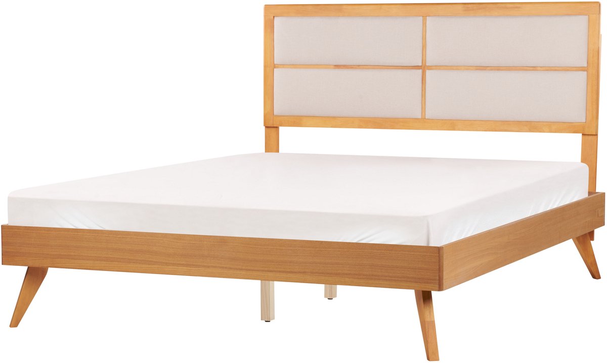 Beliani POISSY - Tweepersoonsbed - Lichthout - 160 x 200 cm - MDF Bruin