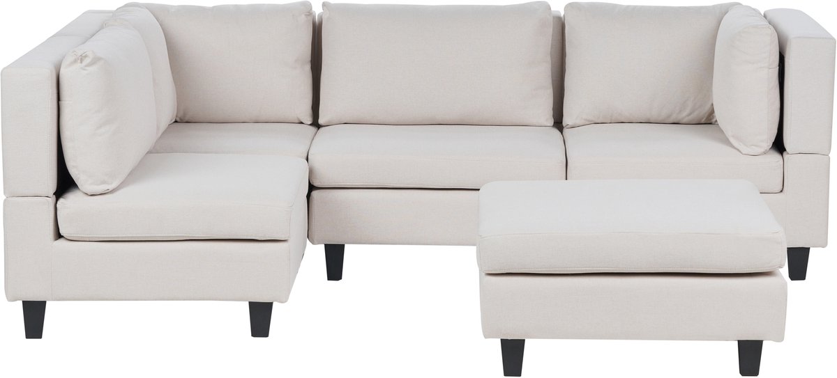 UNSTAD - 4-zitsbank met ottomaan - Lichtbeige - Rechts - Polyester