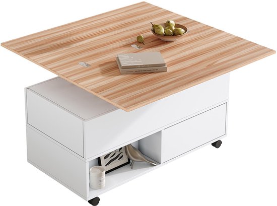 Salontafel met 4 wielen, in hoogte verstelbaar, 100 x 50 x 52 cm, 4