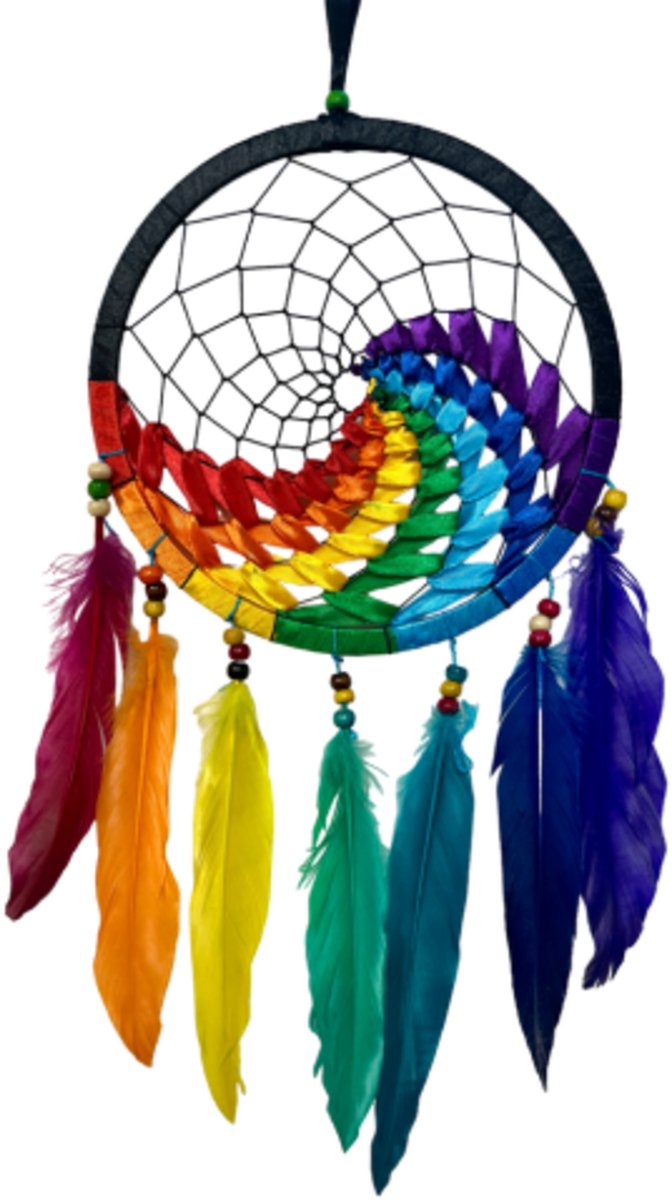 Ruben Robijn Dromenvanger wave regenboog / zwart 22 cm Bonte kleuren