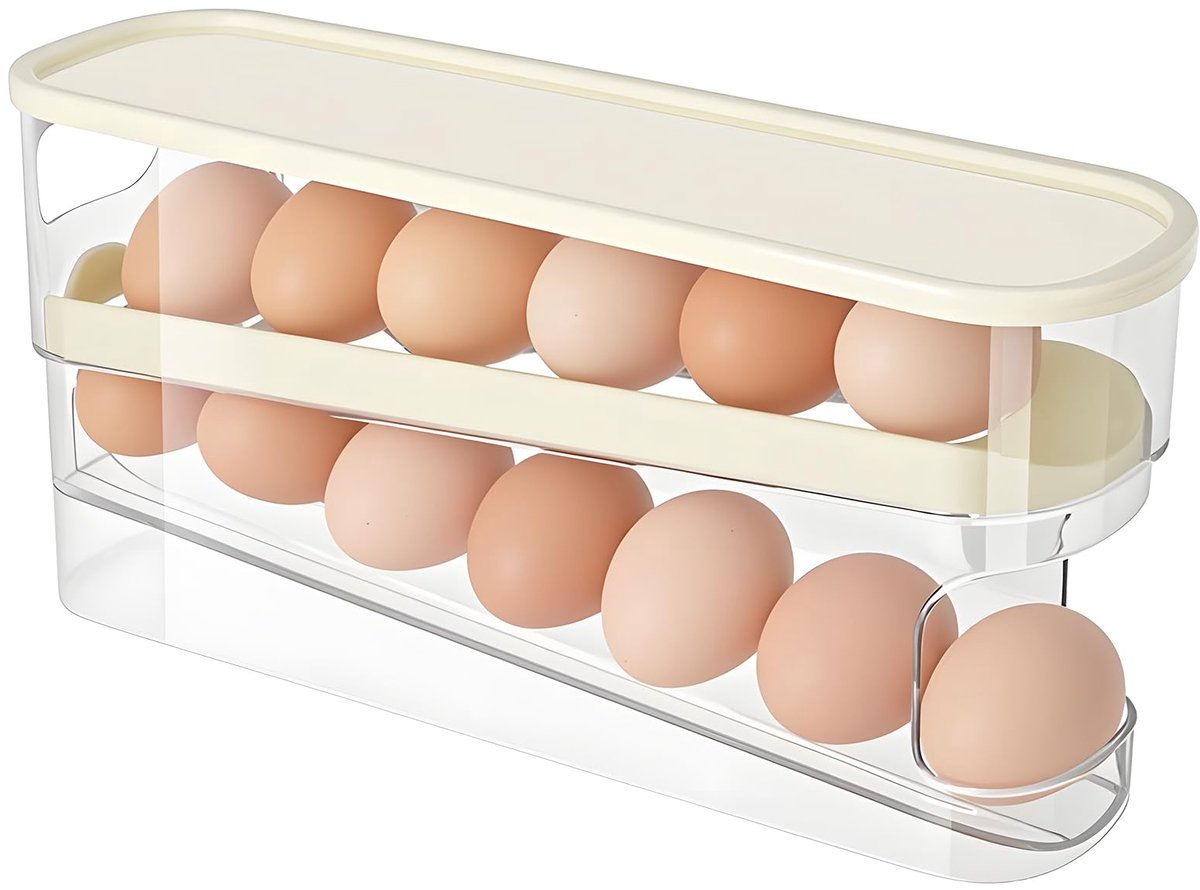 Ibenzoa® Dubbel laags eierhouder met schuine indeling voor koelkast en keuken
