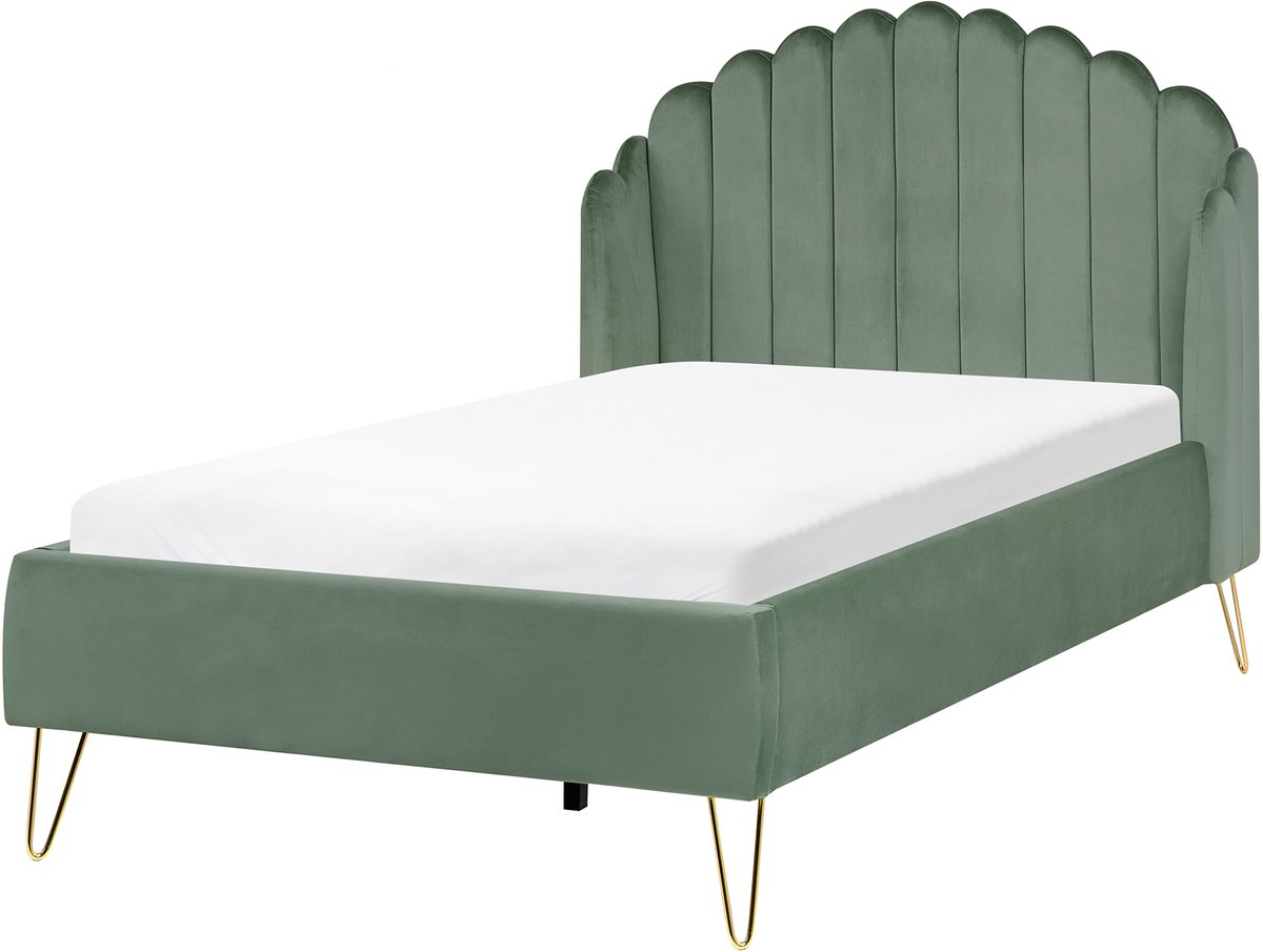 Beliani AMBILLOU - Tweepersoonsbed - Groen - 120 x 200 cm - Fluweel