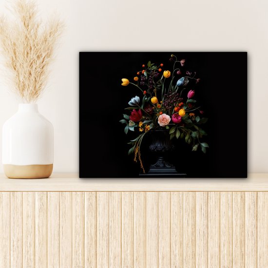 Tableau sur toile 40x30 cm - Décoration murale exclusive Classique - Vase - Bouquet - Fleurs - Décoration murale murale salon - Décoration chambre - Accessoires chambre - Peintures sur toile