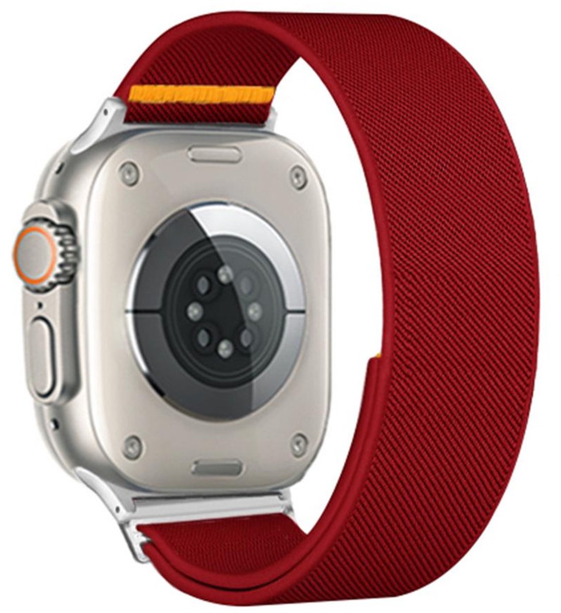 Nylon bandje - geschikt voor Apple Watch 1/2/3/4/5/6/7/8/9/10/11/ SE (1,2,3) met maat 38 mm / 40 mm / 41 mm en 42 mm (Watch 10/11) - rood