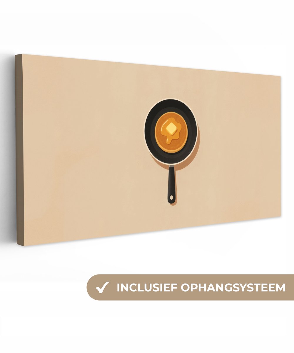 Canvas schilderij 300x140 cm - Exclusieve wanddecoratie Pannenkoek - Koekenpan - Boter - M