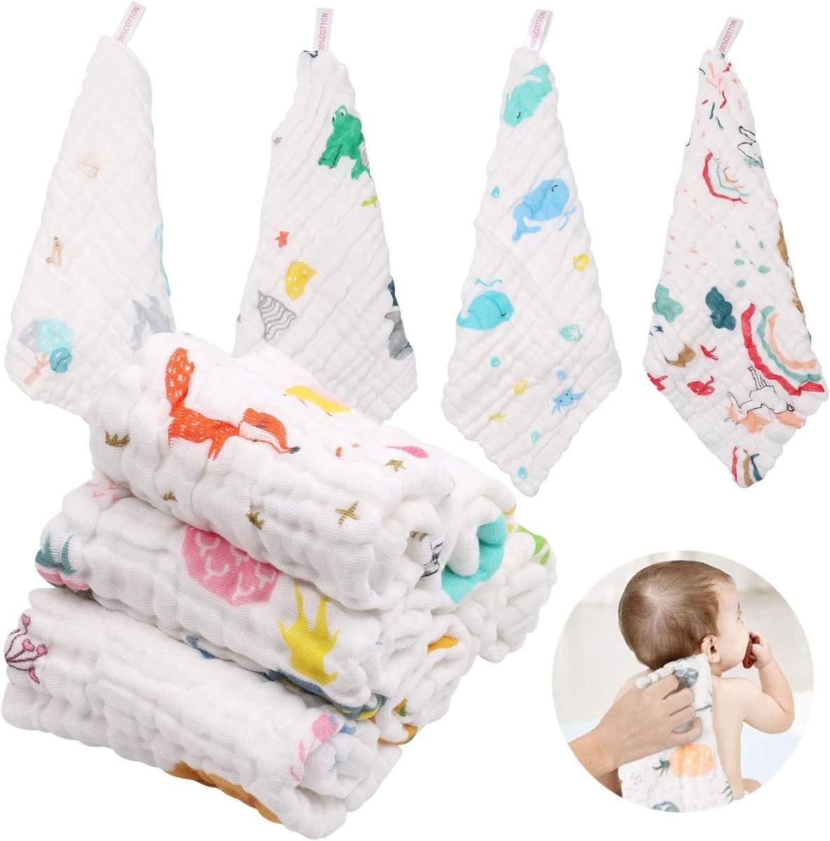 Image of 100% Katoenen Mousseline Babyhanddoeken 10-Pack - Zacht en Herbruikbaar voor Pasgeborenen