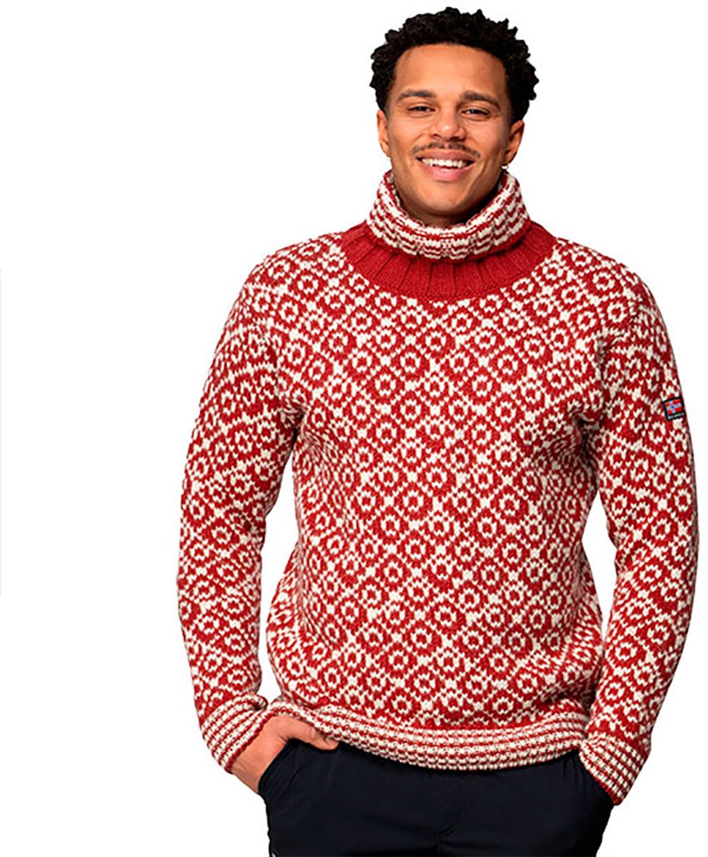 Devold Svalbard High Neck Trui, rood/wit Maat M