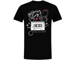 Retro Muziek Heren T-shirt - cassettebandje - koptelefoon - old school - vintage - shirt