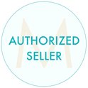 Cirkelvormig logo met tekst 'AUTHORIZED SELLER' in teal.