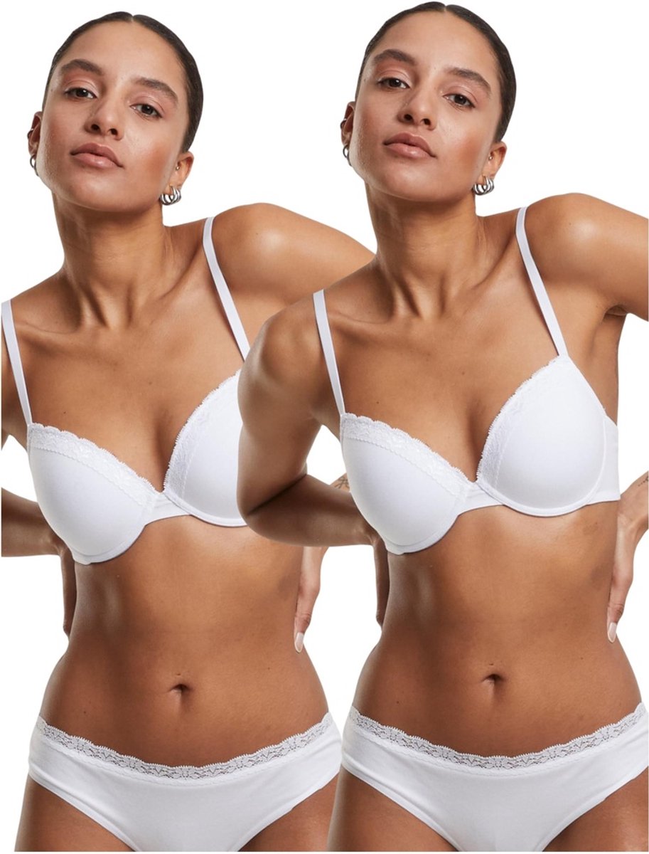 Urban Classics - Basic Cotton Lace 2Pack BH - 75B - Wit/Wit