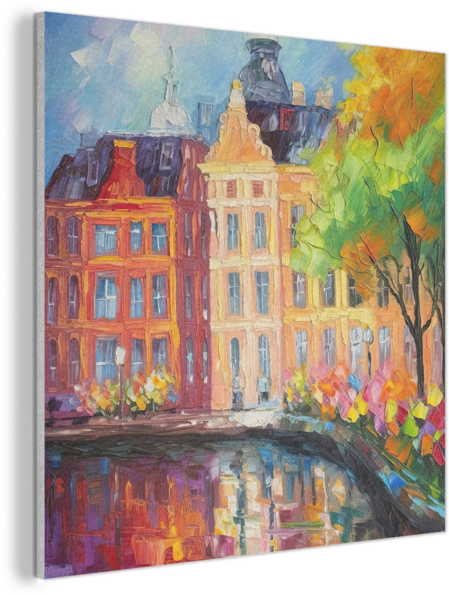Akoestisch wandpaneel 80x80 cm - Vilt schilderij Olieverf - Amsterdam - Kunst - Kleurrijk - Akoestische panelen - Geluidsdempende wanddecoratie - Geluidsisolatie woonkamer - Muurdecoratie geluidspanelen