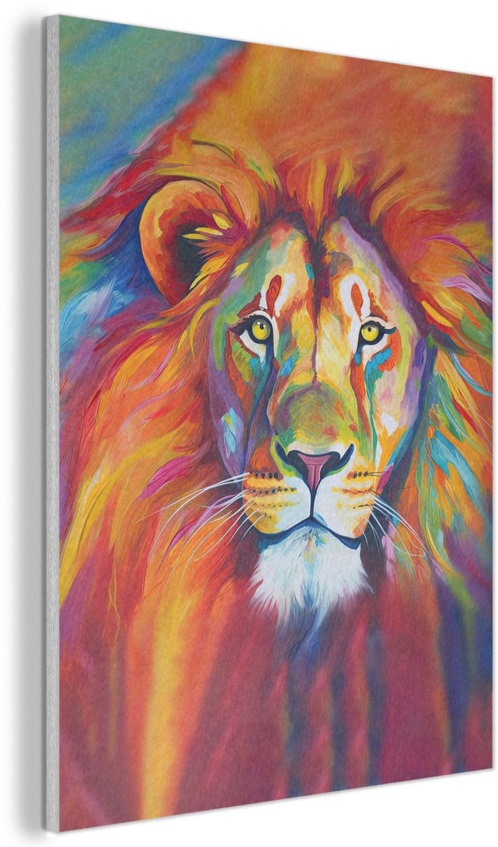 Akoestisch wandpaneel 50x70 cm - Vilt schilderij Leeuw - Dieren - Olieverf - Regenboog - Akoestische panelen - Geluidsdempende wanddecoratie - Geluidsisolatie woonkamer - Muurdecoratie geluidspanelen