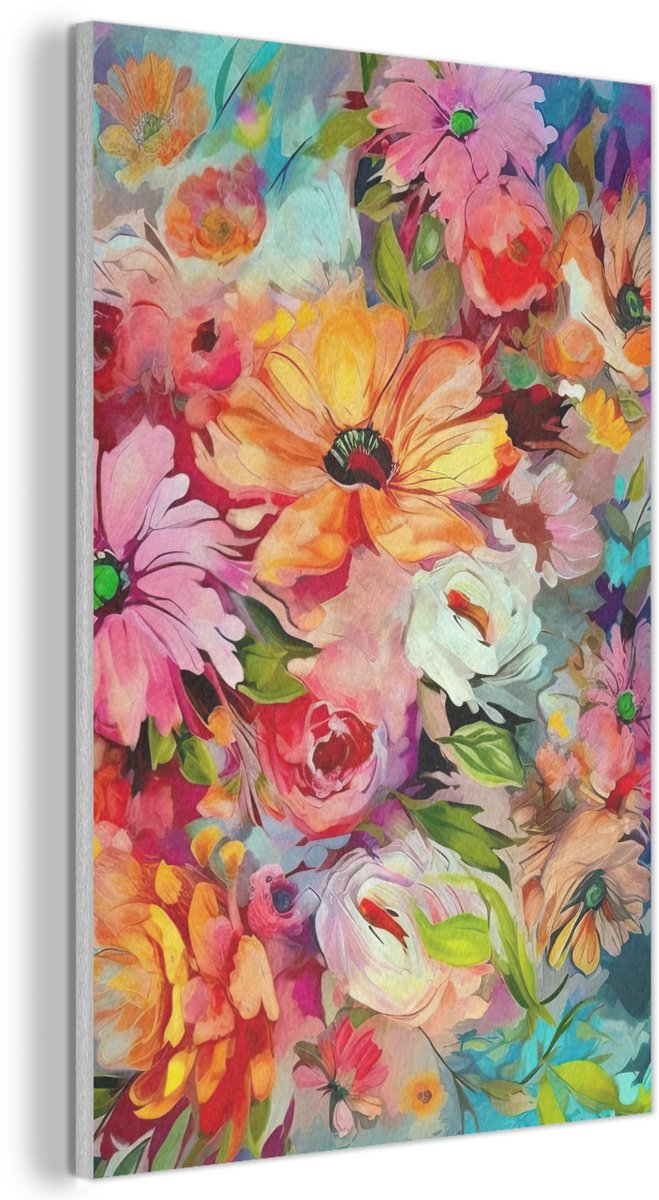Akoestisch wandpaneel 40x60 cm - Vilt schilderij Bloemen - Kleurrijk - Kunst - Olieverf - Akoestische panelen - Geluidsdempende wanddecoratie - Geluidsisolatie woonkamer - Muurdecoratie geluidspanelen