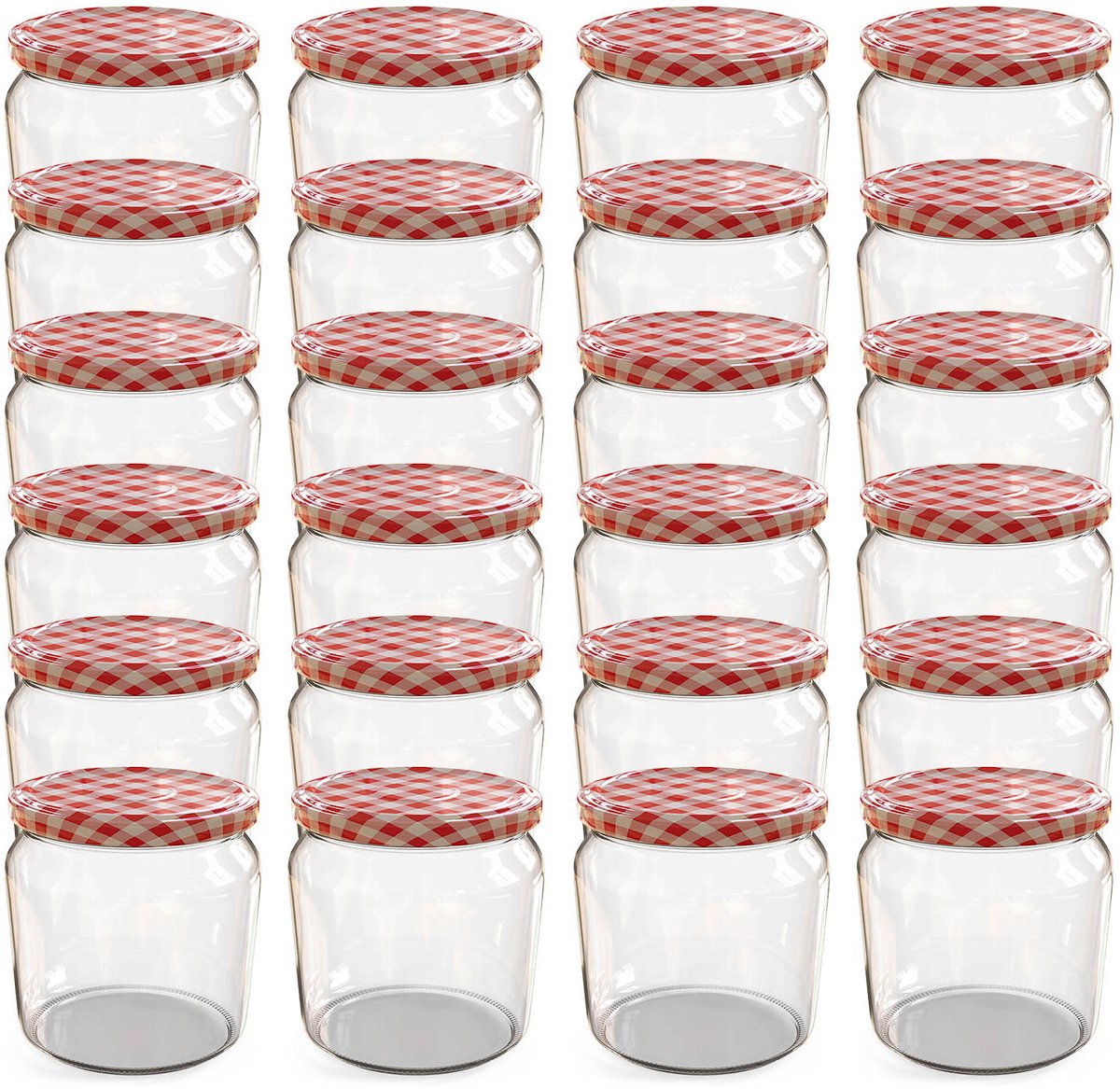 Oputec 24x 360ml inmaakpotten / voorraadpotten TO Ø 82 mm – glazen jampotten – metalen schroefdeksel rood-wit geruit – conservenpotten