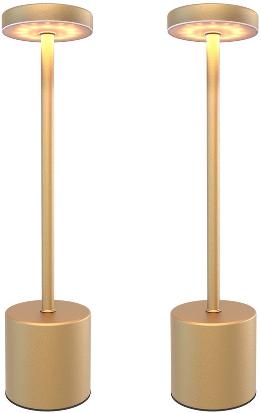 Ledvion - 2x Oplaadbare Tafellamp Luna - LED - Goud - Dimbaar - IP20 - USB