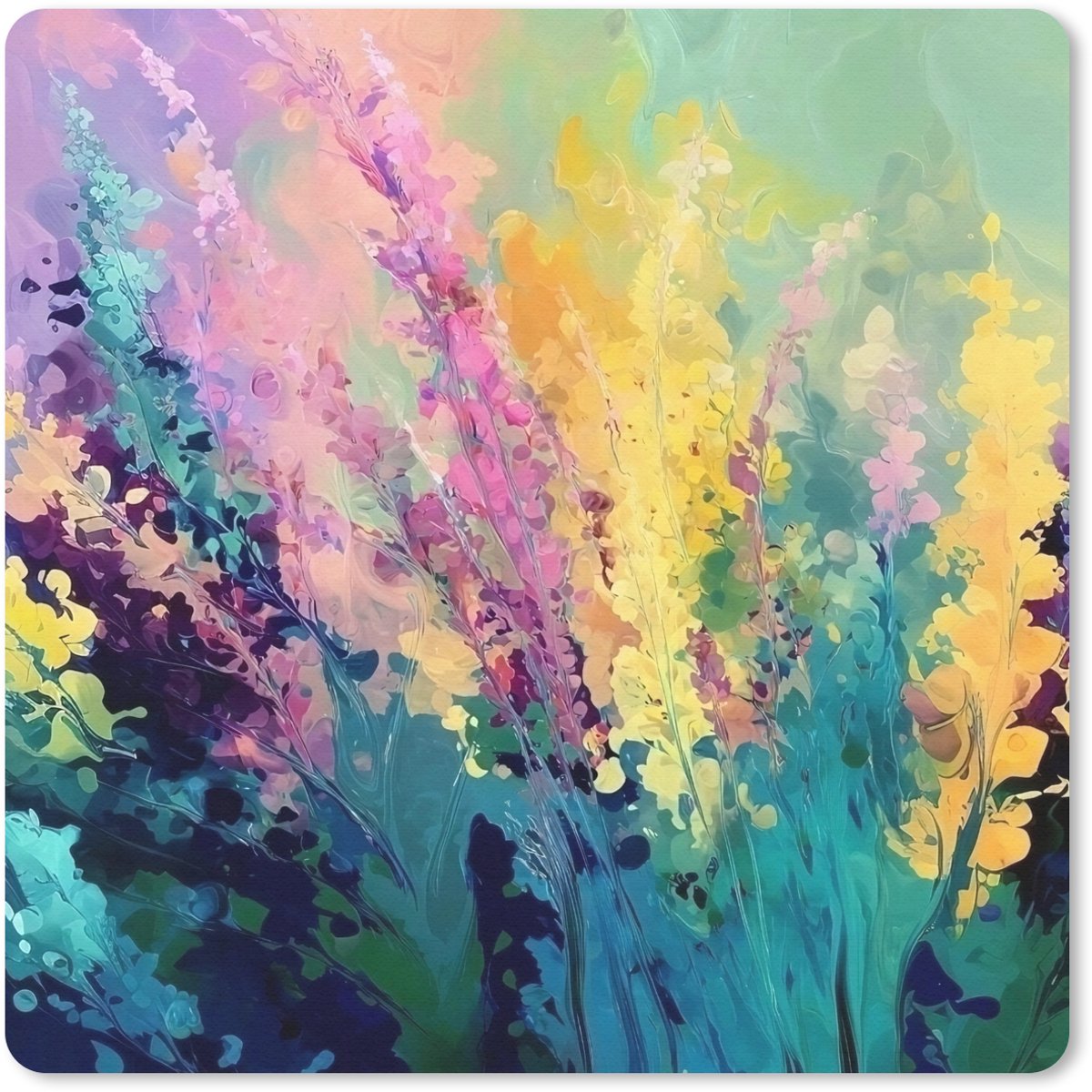 Muismat 20x20 cm - Mousepad Dromerige - Langgerekte bloemen - Muismatten