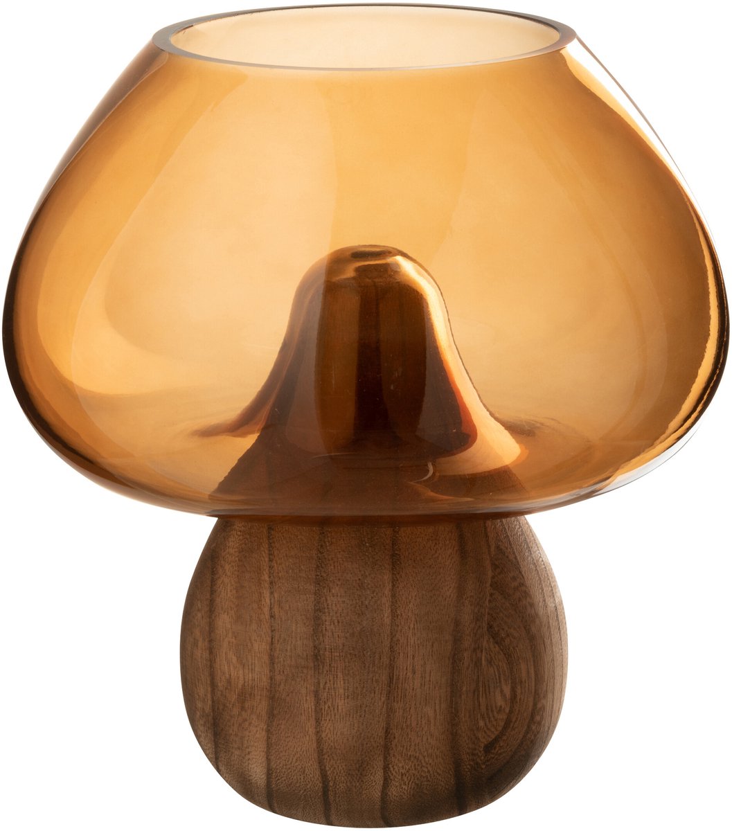 J-Line vaas Paddenstoel Laag - glas - bruin