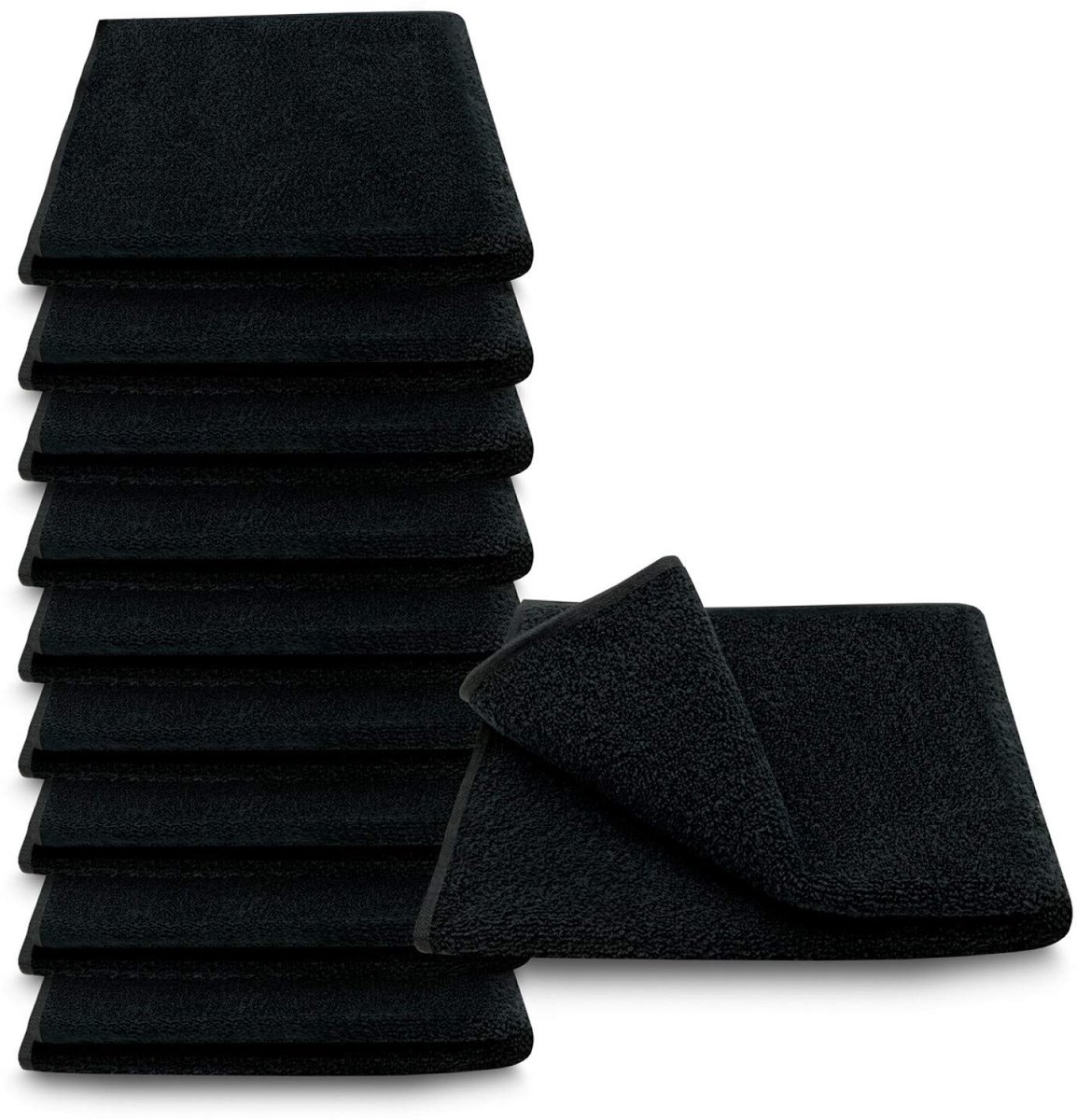 Azomor® Set van 10 Zwarte Katoenen Handdoeken met Handige Ophanglus en Klassiek Design