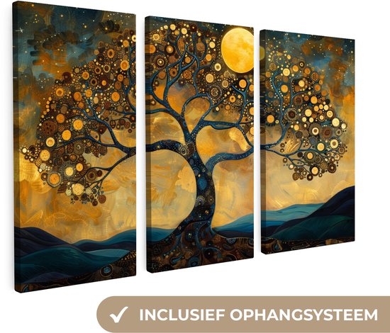 Canvas schilderij set 120x80 cm - Wanddecoratie drieluik - Boom - Geel - Abstract - Modern - Muurdecoratie woonkamer - Slaapkamer decoratie - Kamer accessoires - Schilderijen op canvas