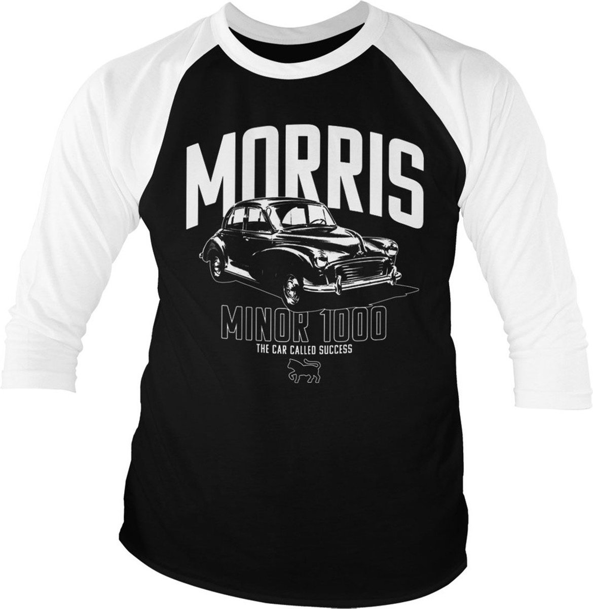 Morris Minor 1000 Baseball 3/4 Sleeve Tee T-Shirt White-Black-L