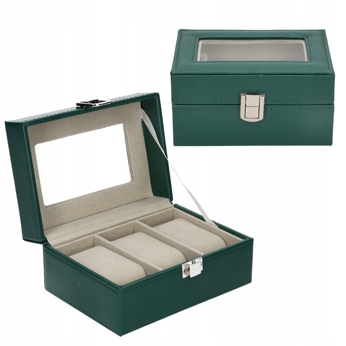 Luxe Horloge Etui Organizer voor 3 Horloges - Flesgroen