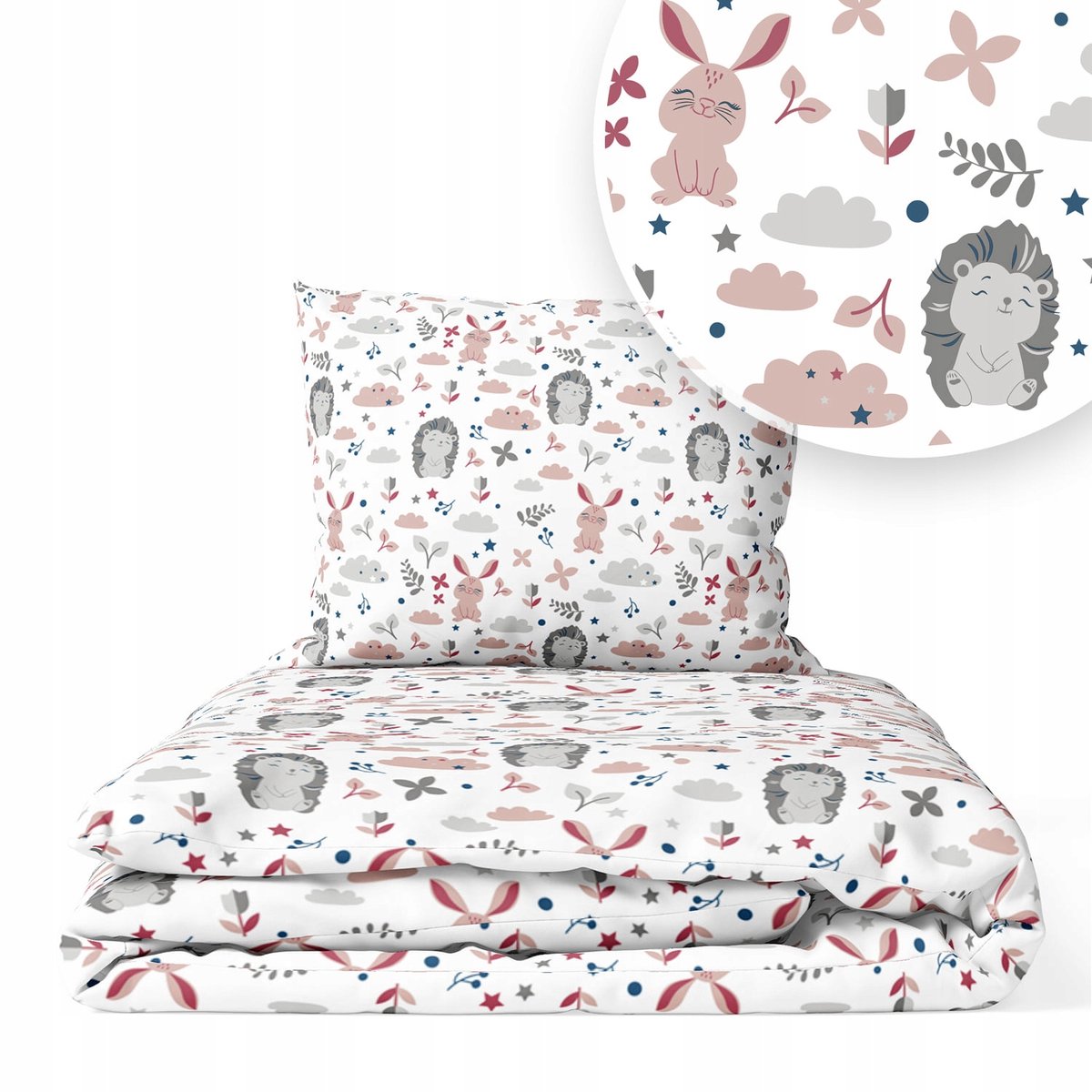 Kinderbeddengoed 2-delig 160x100cm - Roze Egeltjes & Konijntjes