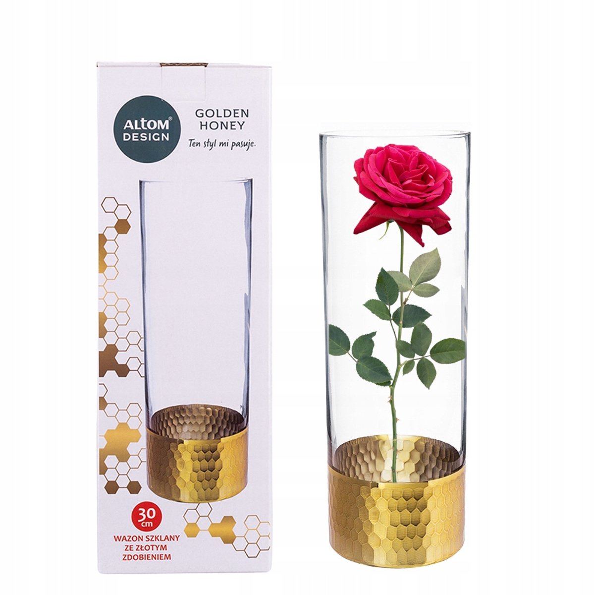 Altom Design Glazen Vaas & Kandelaar 30cm - Goud & Transparant