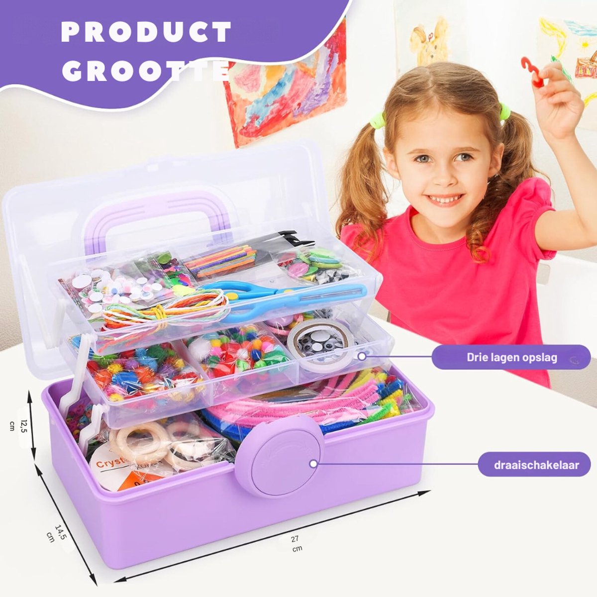 VIN® Knutselkoffer – Knutseldoos 1600+ Stukken – Tekenkoffer - Knutselpakket - Creatief Speelgoed - Knutselset - Knutselbox - Knutselen Meisjes & Jongens - Knutselen voor kinderen – Knutsel Koffer – Knutselkist
