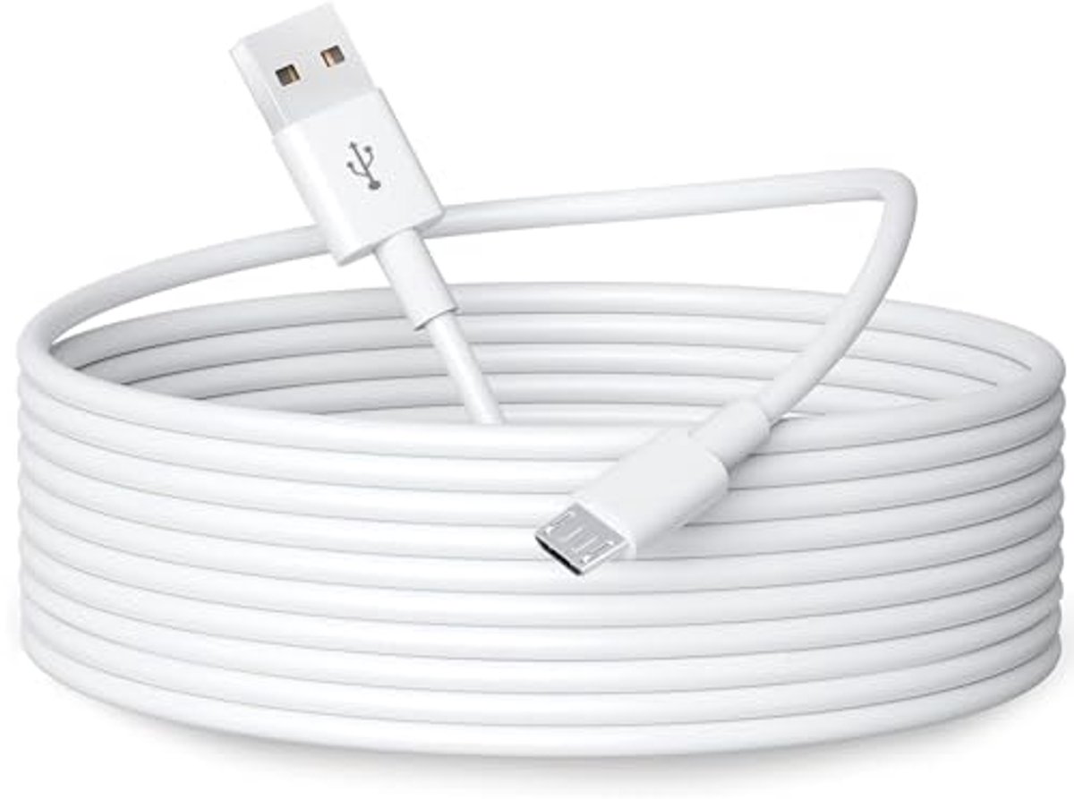 5M Micro USB Voedingskabel voor Beveiligingscamera's - Duurzaam Opladen en Gegevenssynchronisatie