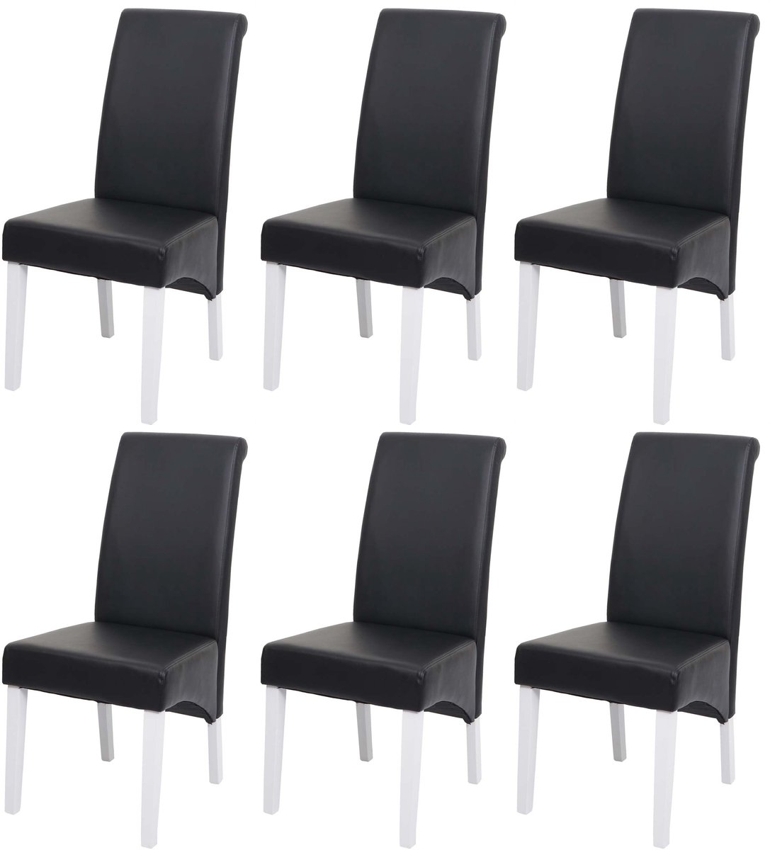 MCW Set van 6 eetkamerstoelen Keukenstoel Stoel M37 ~ leer, zwart, witte poten