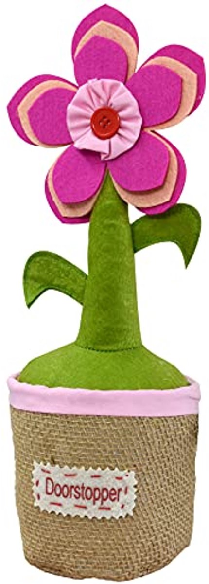 Deurstopper Bloem - Ø 14 x 38 cm, Handgemaakt in Plantenpot Ontwerp, Natuurlijke Textiel en Zand, 1500 g