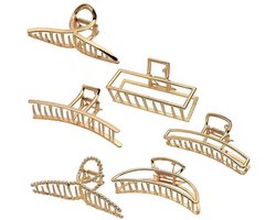 Somstyle Haarklemmen Set - 6 Stuks - Haarclips Groot - Bananenklem - Haarklem Dames - Goudkleurig