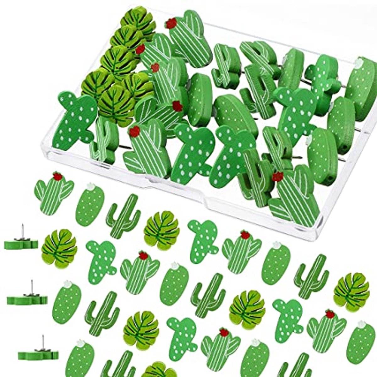 Houten Decoratieve Punaises met Cactus en Palmblad Motief - 50 Stuks