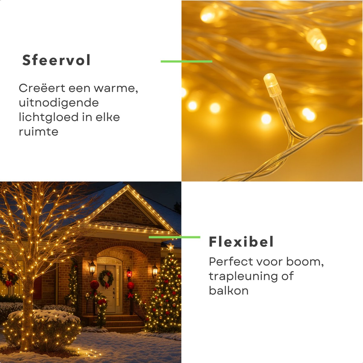 Cheqo® LED Verlichting - 240 LED Lampjes - Warm Wit - Lichtfuncties - Timer Functie - 18 Meter Lichtsnoer - Kerstboomverlichting Transparant Snoer - Binnen En Buiten - IP44 Adapter - Kerstverlichting - Lichtslinger - Sfeerverlichting - Kerstlampjes – foto 2
