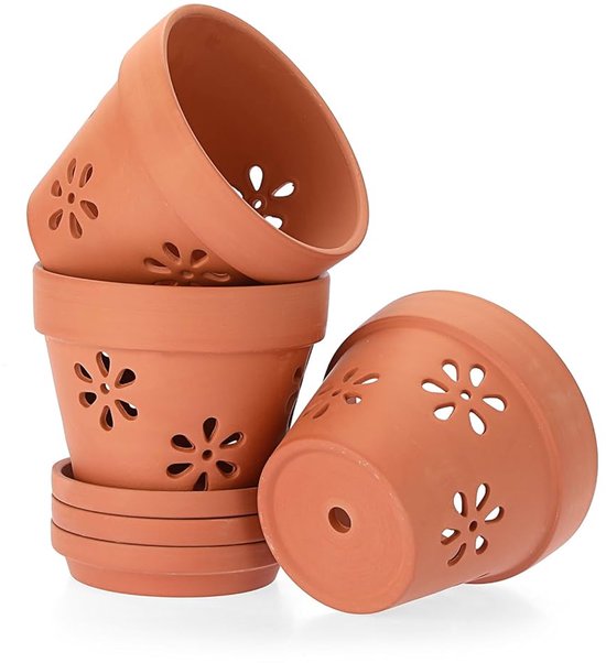 Terracotta Bloempot met Schotel - Graniet - 28 cm - Made by Owi Terracotta Bloempot met Schotel - Graniet - 28 cm - Made by Owi