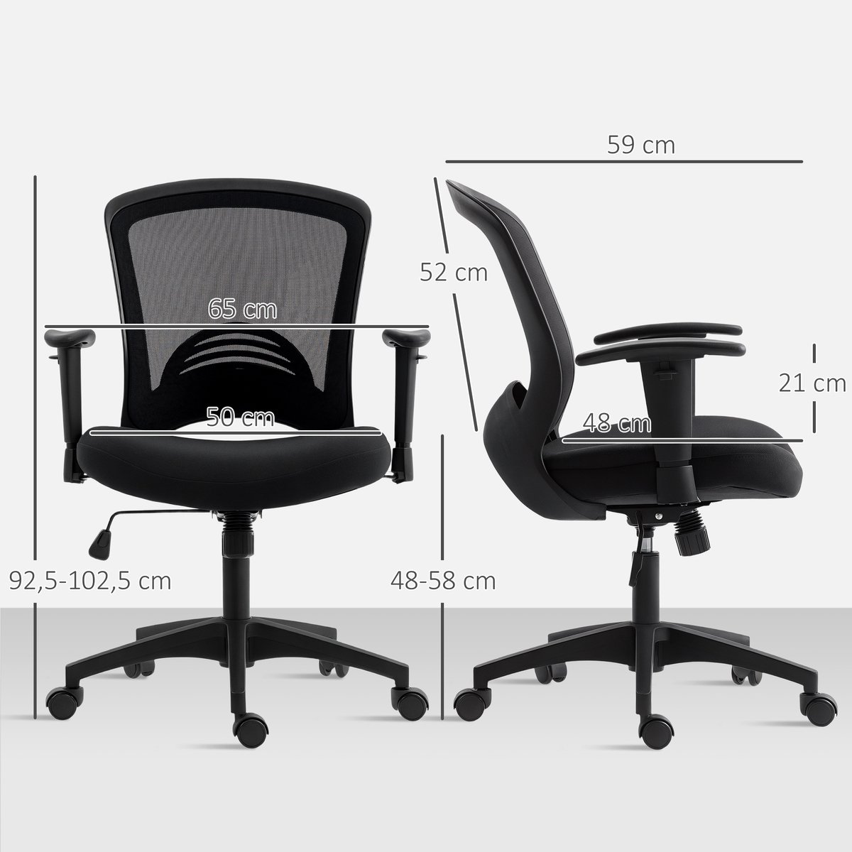 HOMCOM bureaustoel - ergonomische kantoorstoel - 65x59x92,5-102,5 cm thumbnail 5