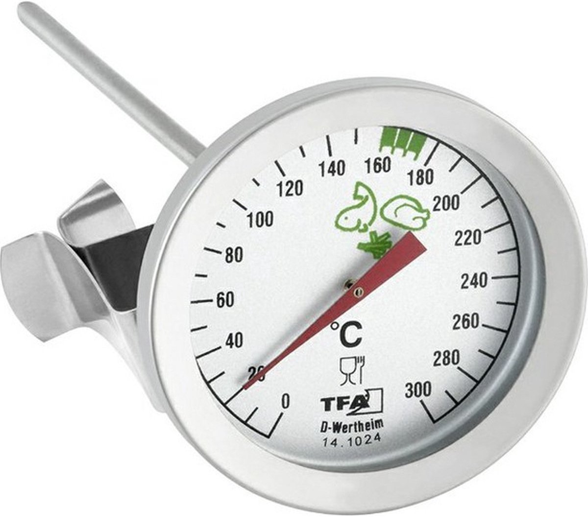 TFA Dostmann Frituur thermometer - met klem - 0 tot 300 graden celcius - RVS - analoog - 16 cm