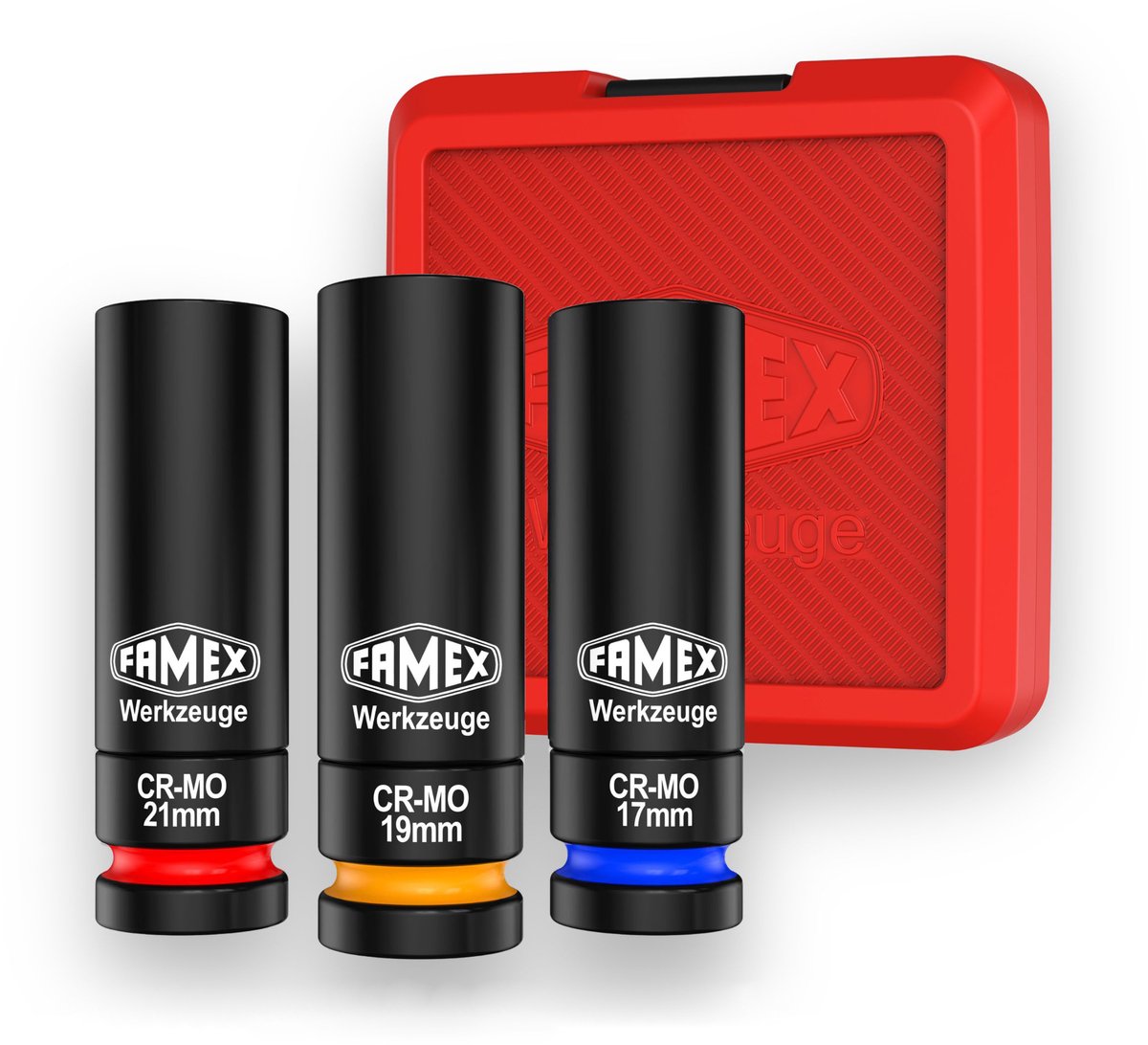 FAMEX 10807 Krachtdoppenset 1/2 speciaal voor wielen Alu Velgen 17/19/21mm - Autovelgen - 3 delige set - PROFESSIONAL