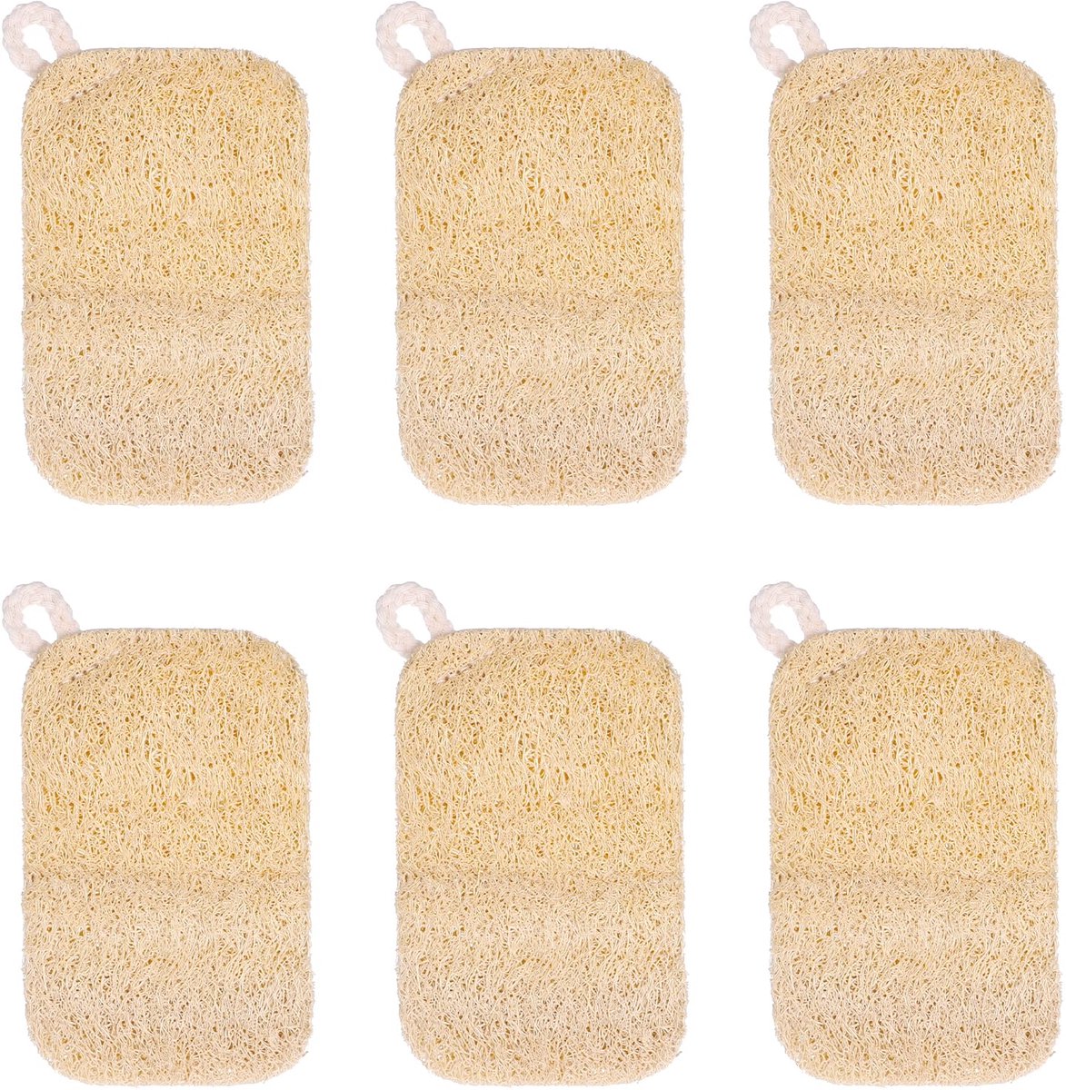 Namajunas - Loofah - Luffa - Natuurlijke spons - Zero waste - Duurzaam - Afwasspons - Keukenspons - Schoonmaaksponzen - Herbruikbaar - Scrub - Geschikt voor keuken en badkamer - Set van 6 stuks