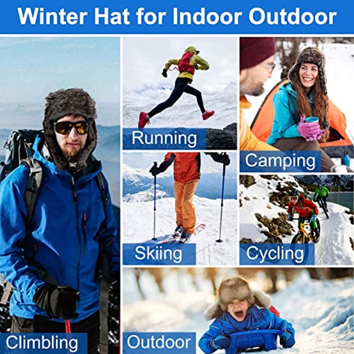 Bomberhats Mannen Pilotenmuts met Oorklep Leren Trooper Trapper-hoed Waterbestendig Winddicht Ski Sneeuwhoeden Winter (Color : Black, Size : 55- 56