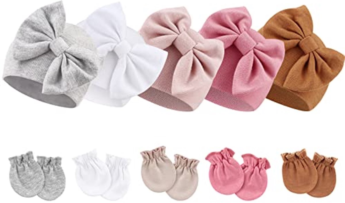 Pasgeboren Babymuts en Wanten Set voor 0-6 maanden - Katoenen Hoed en Handschoenen voor Babymeisjes