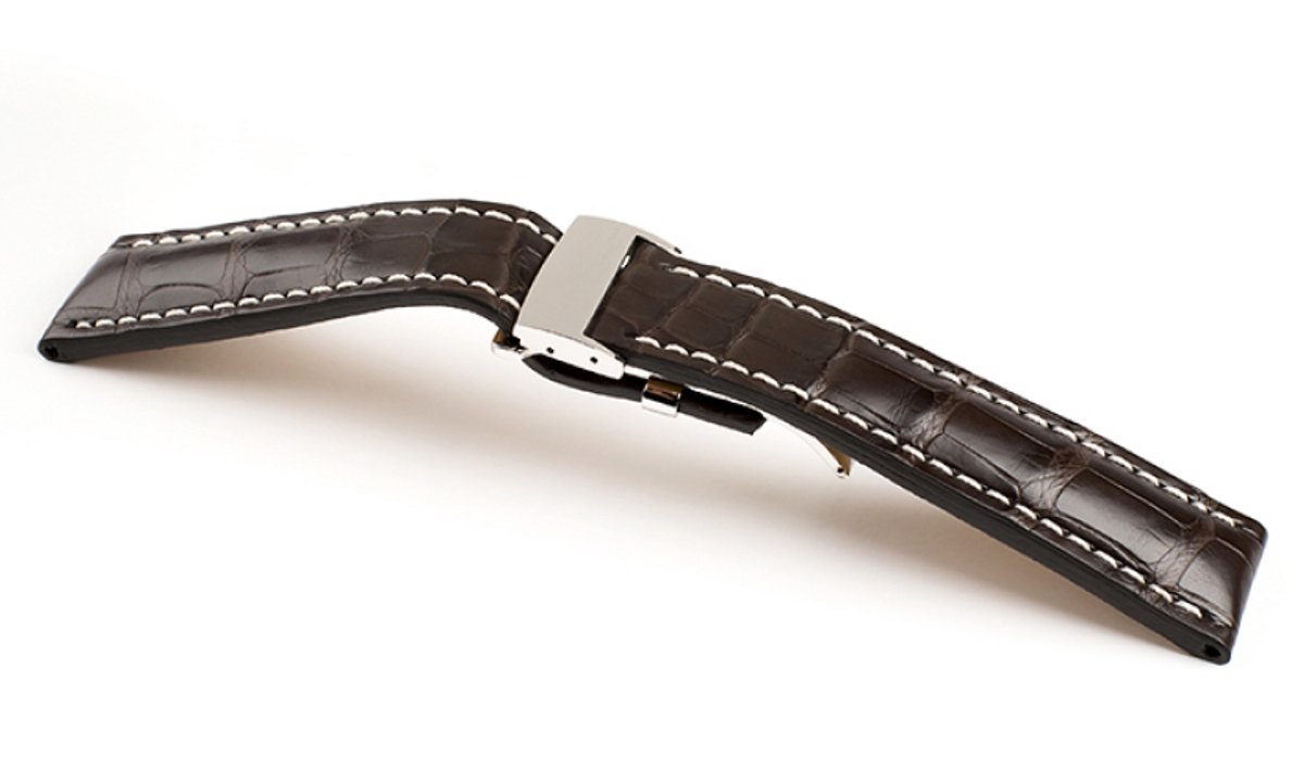 Horlogeband Chronogrande Alligator Donkerbruin - Leer - 20-18mm