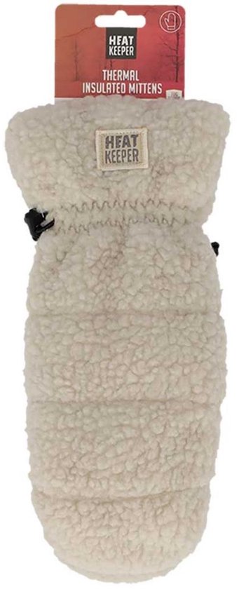 Verpakking met crèmekleurige teddy wanten, met het 'Heat Keeper' logo en 'Thermal Insulated Mittens'.
