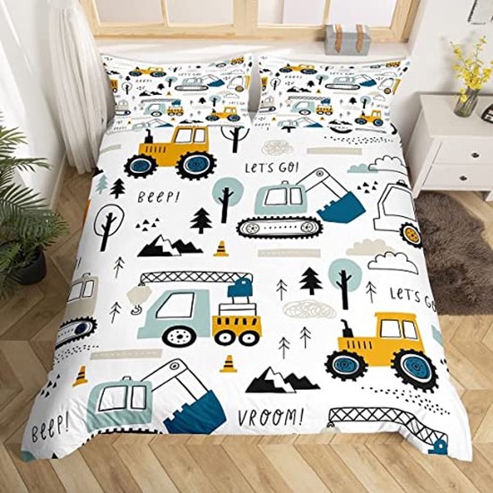 JLCZBT Kinderbeddengoed, 135 x 200 cm, graafmachine, tractor, auto's, dekbedovertrek, 3D-print, cartoon, graafmachine, beddengoedset voor jongens en meisjes, met kussensloop (A-1, 135 x 200 cm JLCZBT Kinderbeddengoed, 135 x 200 cm, graafmachine, tractor, auto's, dekbedovertrek, 3D-print, cartoon, graafmachine, beddengoedset voor jongens en meisjes, met kussensloop (A-1, 135 x 200 cm