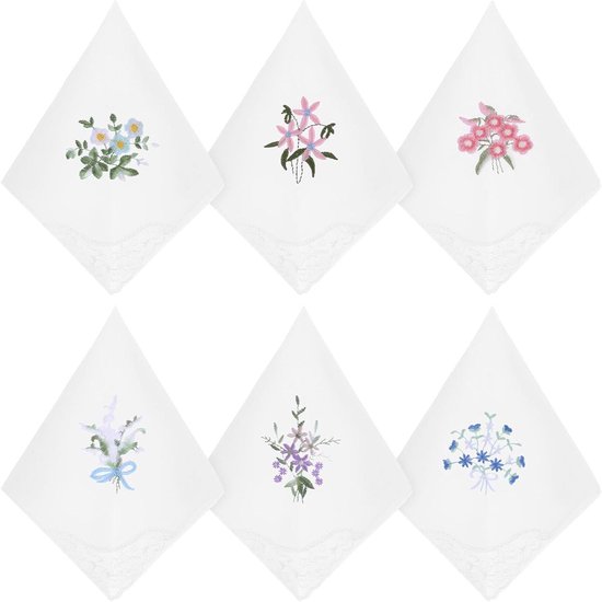 Ymapinc 4 stuks zakdoeken dames, zakdoek katoen geborduurde kant bloemenpatroon stoffen zakdoeken bruiloft 28 X 28cm vintage zakdoeken stof dames stoffen zakdoek voor huwelijksfeest